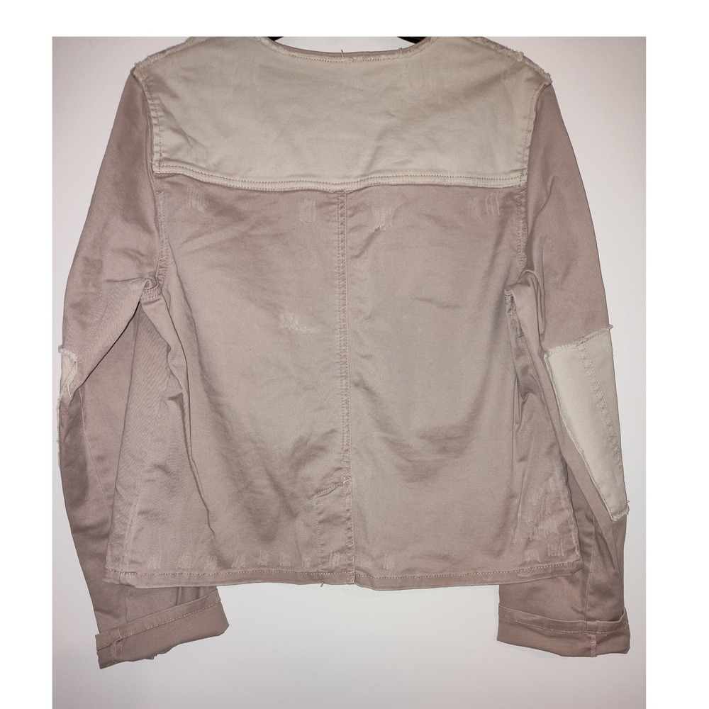 Free People Rumors Denim Jacket Mauve Pink Utility Distressed Patchwork Large - Picture 2 of 5